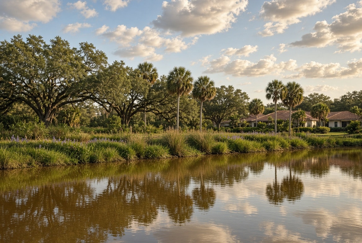 Maintained stormwater retention pond in a Southwest Florida community before wet season