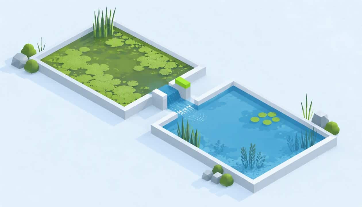Isometric pond surfaces showing algae control