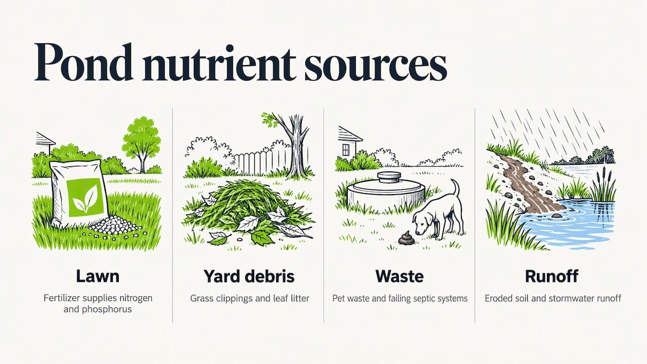 Seven nutrient sources flowing toward a pond